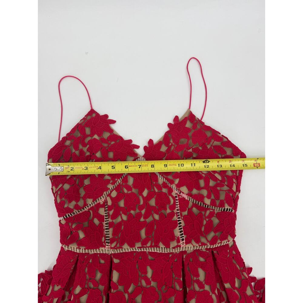 Self-Portrait Azeala Fuchsia Red-Toned Floral Lace Midi Dress Size 4 Wedding - Picture 9 of 9